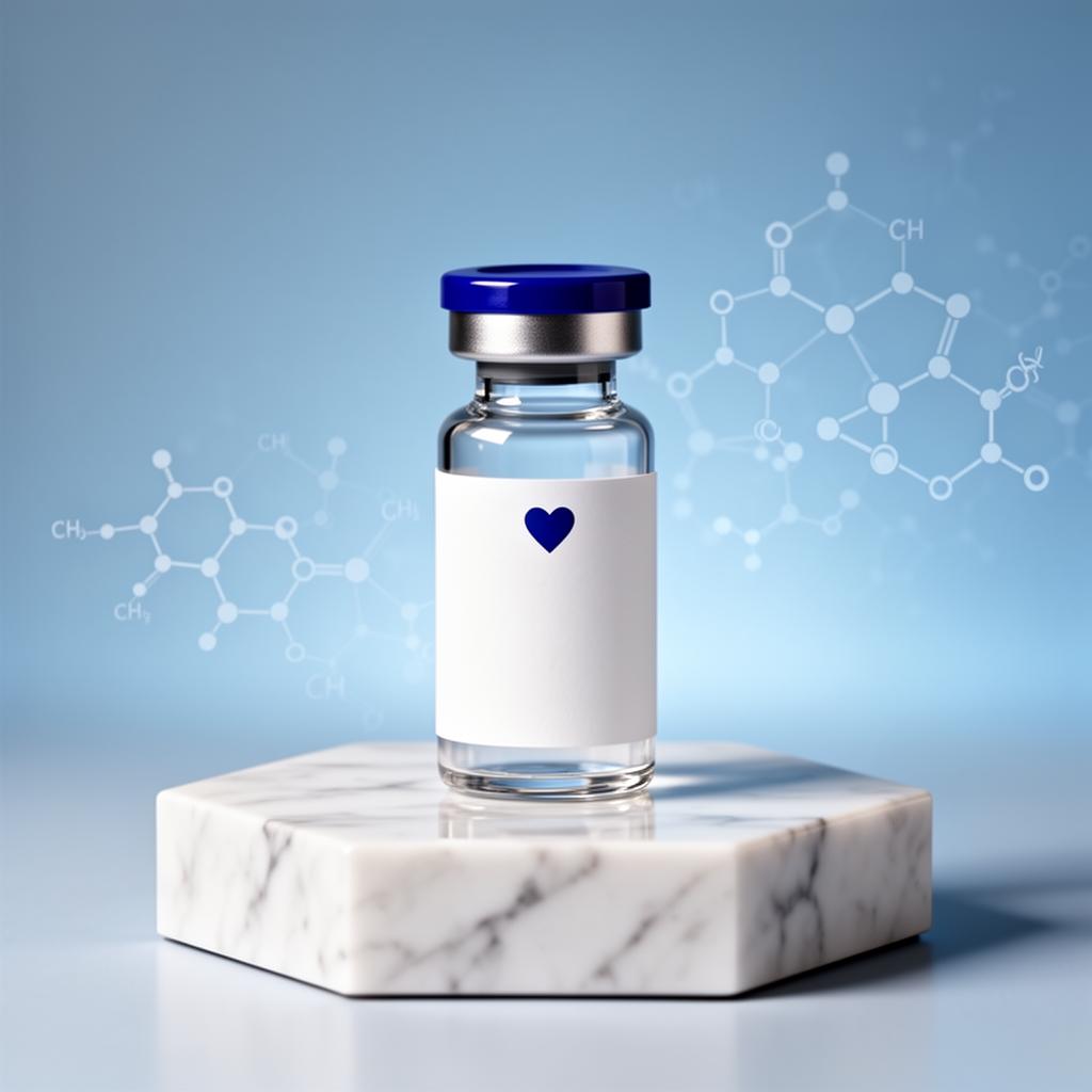Premium peptide vial on marble podium